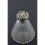 Early 20th century Ribbed Glass Perfume Bottle with Embossed Silver Lid