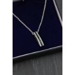 18ct White Gold Sapphire and Diamond drop pendant necklace