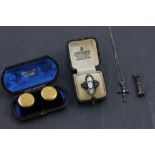 Cased Pair of Victorian Dobell Patent Telescopic Yellow Metal Studs, Victorian Mother of Pearl &