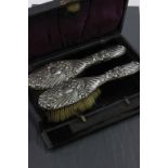 Cased Silver Back Dressing Table Set comprising two brushes & comb back, Sheffield 1901 together