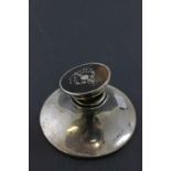 Silver Capstan Inkwell, the hinged lid inlaid with silver pique & tortoiseshell, Birmingham 1909