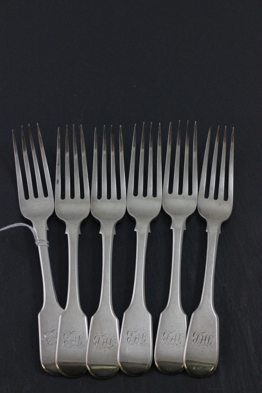 Six George III Silver Forks, fiddle pattern, London 1810, Sarah & John Blake