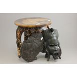 African Wooden Stool carved in the form of a Giraffe together with African Face Mask and Wooden