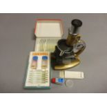 Vintage Students Microscope with various Slides