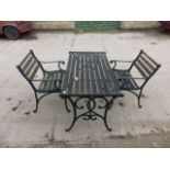 Garden Iron and Wooden Slatted Table with Two Chairs