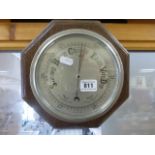 Early 20th century Octagonal Oak Framed Barometer