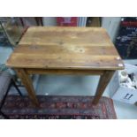 Small Pine Kitchen Table on Square Tapering Legs, 91cms x 70cms