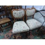 Pair of Victorian Mahogany Balloon Back Bedroom Chairs with Stuffed Seat and Back Rail