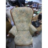 Ercol Stickback Elbow Chair with Padded Arms and Cushion to Seat and Back