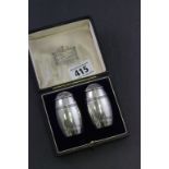 Cased Pair of Silver Condiments in the form of Barrels, Birmingham 1915