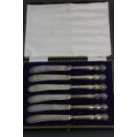 Cased Set of Six Butter Knives with Silver Handles