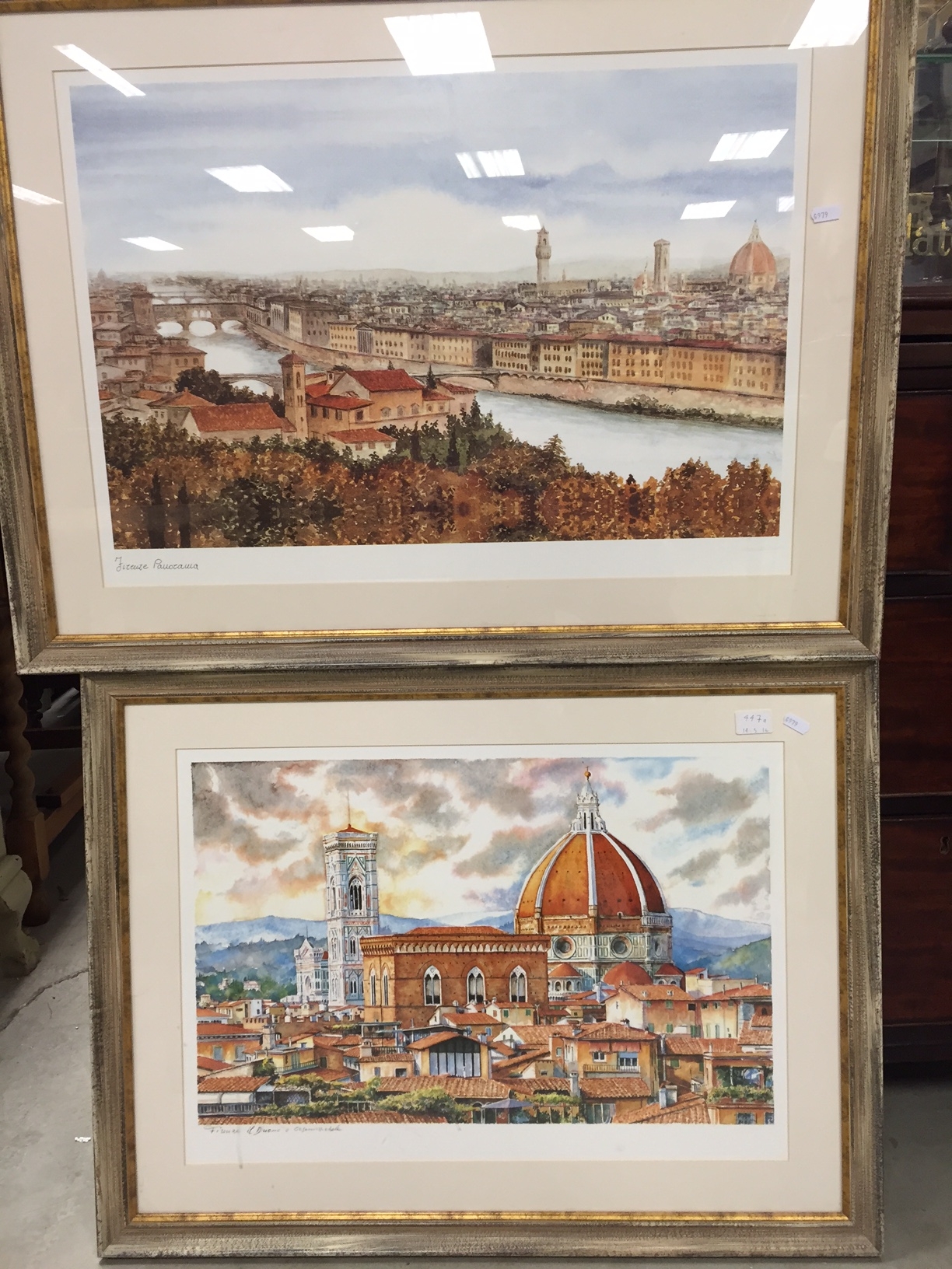 Pair of Framed and Glazed Prints of Florence, Italy annotated in pencil to margin