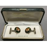 Pair of Cased Sterling Silver and Enamelled Gents Cufflinks with Fox Head decoration