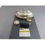 Silver Christening Cup plus Silver Plated Tureen, Cigarette Case and Snuff Box