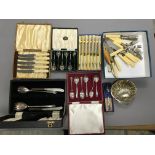 Group of Boxed and Loose Silver Plated Cutlery plus Three Penknives