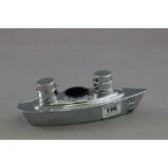 Art Deco Style Salt, Pepper and Mustard Condiment Set in the form of a Cruise Liner with Crest