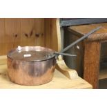 Large Copper Saucepan with Lid and Iron Handles