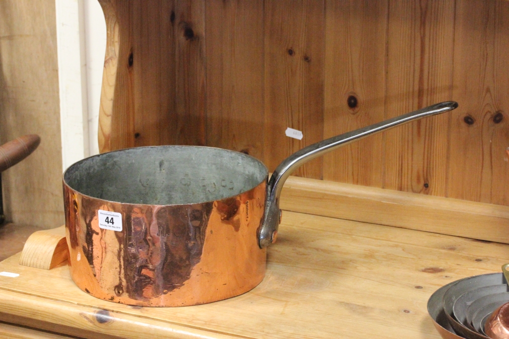 Large Heavy Copper Saucepan with Polished Steel Handle stamped Gourmet to side