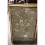 Large Framed and Glazed Needlework on Silk depicting Cranes