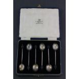 Cased Set of Six Silver Coffee Bean Spoons