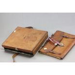 Early 20th century Tan Leather Stationery Case with Green Tooled Leather Interior retailed by