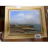 Small Framed Oil on Panel depicting a Cottage on Seashore