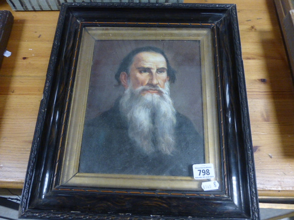 Oil painting portrait of Russian writer and author of War and Peace Leonard Tolstoy