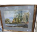 Watercolour of woodland scene with cottage indistinctly signed Roy ...(?) 86