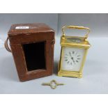 19th century Travelling Mappin and Webb Gilt Brass Striking Carriage Clock in Red Tooled Leather