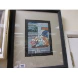 Framed Middle Eastern watercolour of erotic scene with figures