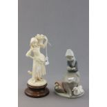 Lladro Figure of a Seated Girl with Ducks and Ducklings together with White Glazed Figurine