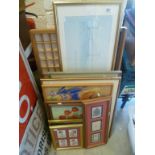 Group of mixed pictures and photos plus display rack