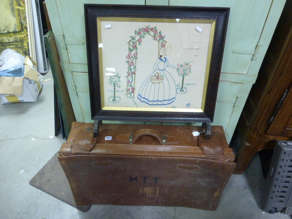 Vintage Leather Case and a Firescreen with Needlework Panel