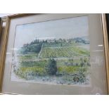 Watercolour 'Puglia '86' indistinctly signed JE Putaway (?) framed & glazed