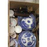 Mixed Lot comprising quantity of blue and white and other ceramics, model Grocer's Bicycle, Wicker