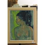 1960's Oil on Canvas, Half Portrait of a Naked Woman, indistinctly signed top right