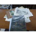 Folder containing numerous unframed pictures to include 19th C items and oil painting