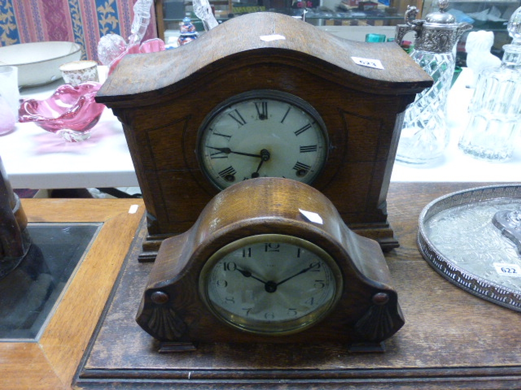 Oak Cased 8 - day Striking Mantle Clock by William Gilbert and an Eight Day Mahogany Mantle Clock