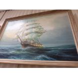 Large Framed Oil on Canvas of a Sailing Ship