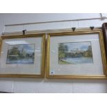 Pair of watercolours by unown artist one titled 'India House' the othher 'Junction of Canals' framed