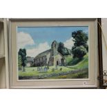 Oil on Board of a Church signed J Saunders Davies