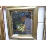 Oil on panel gilt framed Classical still life of fruit and terracotta signed