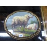 Oval gilt framed oil painting study of sheep in pastoral landscape