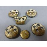 Five Japanese Satsuma Buttons and a Brooch
