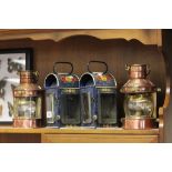 Four lamps featuring 2 x bargeware and 2 x Copper and Brass