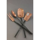 Set of Four Copper Hanging Kitchen Utensils with Iron Handles