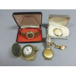 Silver Plated Military Compass, Accurist Wristwatch, Boxed Times Wristwatch and Two Other