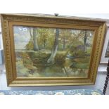 Gilt Framed and Glazed Watercolour depicting a Man fishing in River signed J T Anderson, Dorking