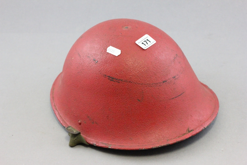 Red Military Helmet dated 1972 from Green Goders Fire Engine