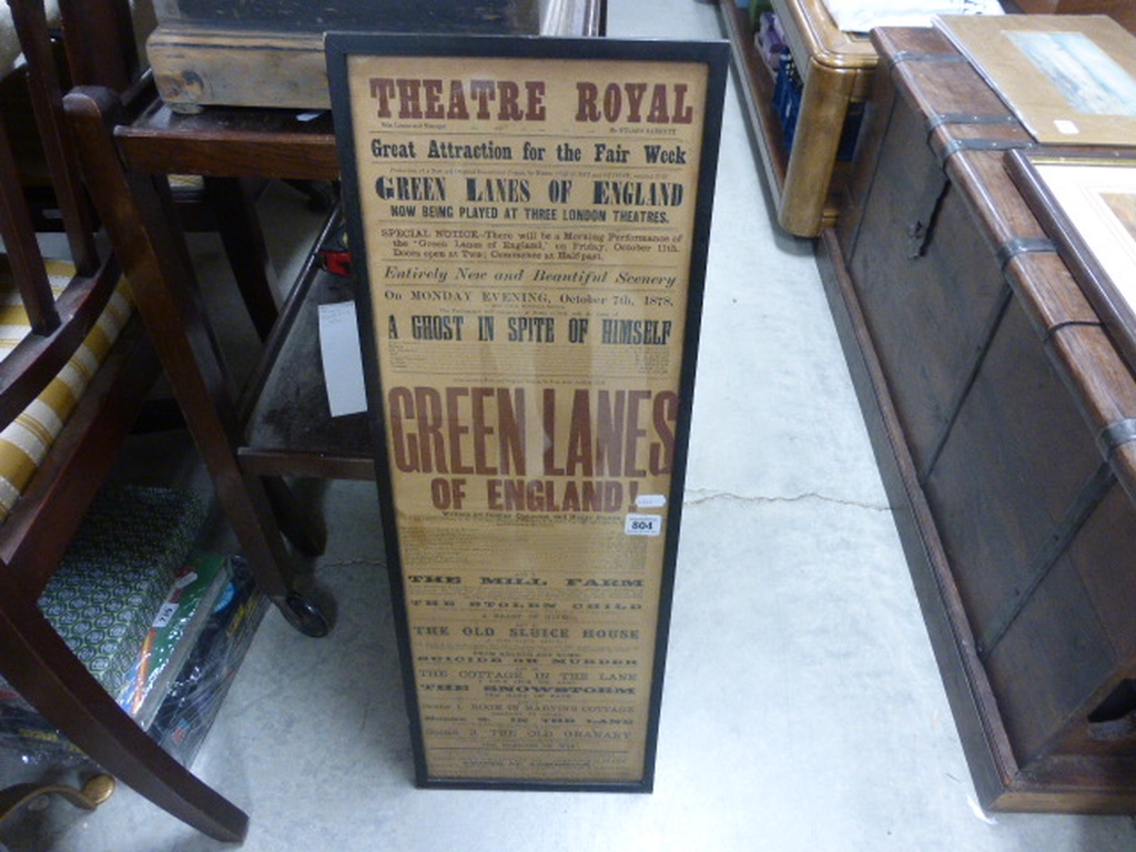 Framed and Glazed Theatre Poster dated 1878